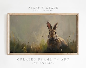 Vintage Easter Bunny Frame TV Art, Moody Rabbit Samsung Frame TV Art, Spring Landscape Farmhouse Décor, Cottagecore Lastsecond Décor