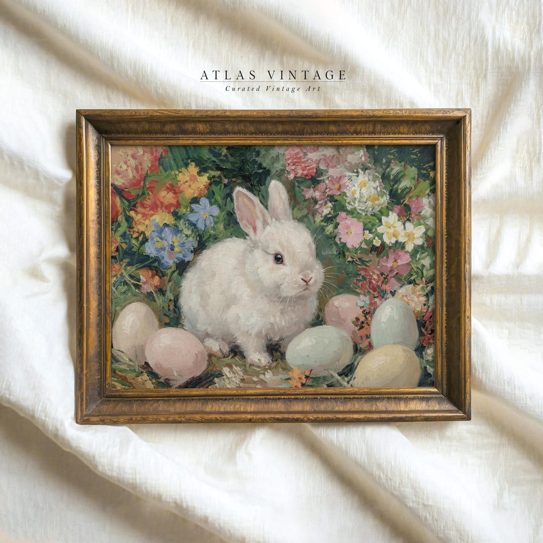 Spring Bunny Painting Print | Floral Easter Egg Wall Art [digital ...