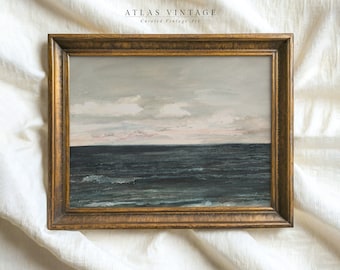 Vintage Seascape Print | Moody Green Blue Ocean Painting | Coastal Beach House Decor | Printable Wall Art Digital Download