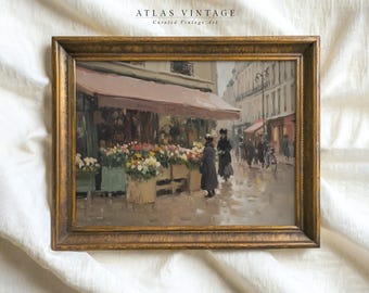 Vintage Paris Flower Market Painting, French Street Scene (Digital Download)