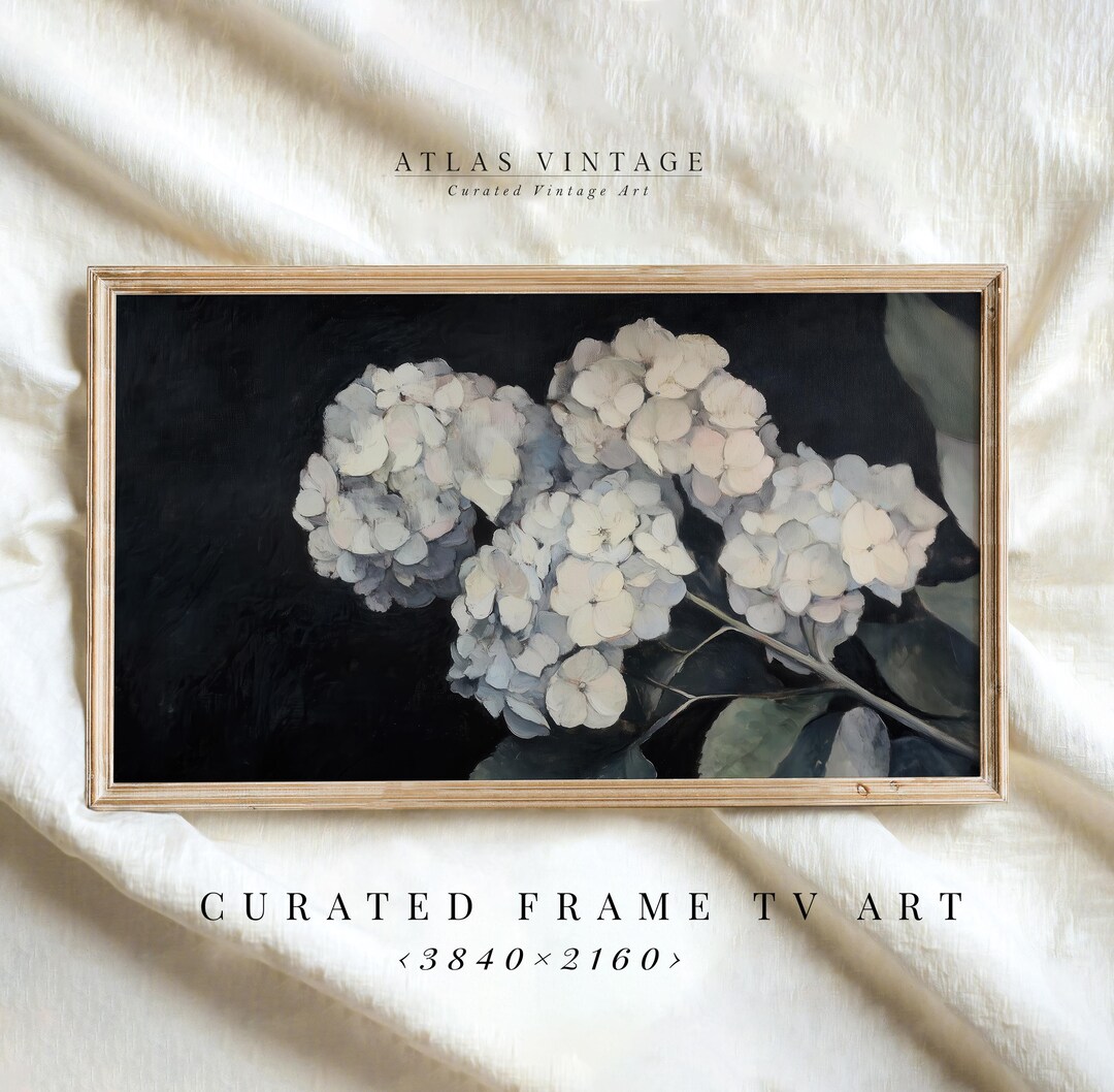 Vintage Hydrangea Botanical Frame Tv Art, Dark Academia Floral Samsung ...
