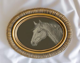 Vintage Horse Etching Print, Equestrian Farmhouse Decor (Digital Download)