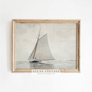 Vintage Sailboat Printable Wall Art | Soft Neutral Coastal Decor | Nautical Beach Aesthetic Digital Download