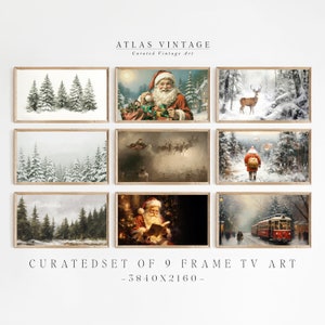 Vintage Christmas Frame TV Art Set, Santa Claus Art for TV, Christmas Tree Painting, Farmhouse Christmas Decor, Winter Art Digital Download