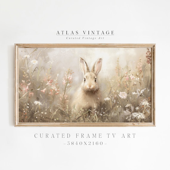 Easter Bunny Frame Tv Art, Spring Rabbit Painting, Vintage Spring Decor, Nursery Samsung Frame Tv, Easter Tv Screensaver, Last-Second Decor