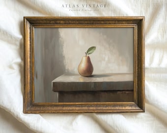 Vintage Pear Still Life Painting, Rustic Kitchen Decor (Digital Download)