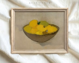 Lemon Bowl Oil Painting Print – Rustic Kitchen Still Life (Digital Download)