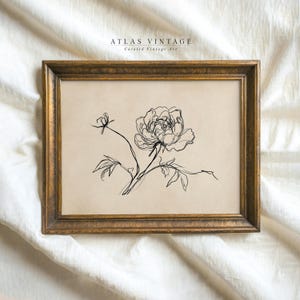 Rustic farmhouse botanical decor featuring a delicate peony illustration