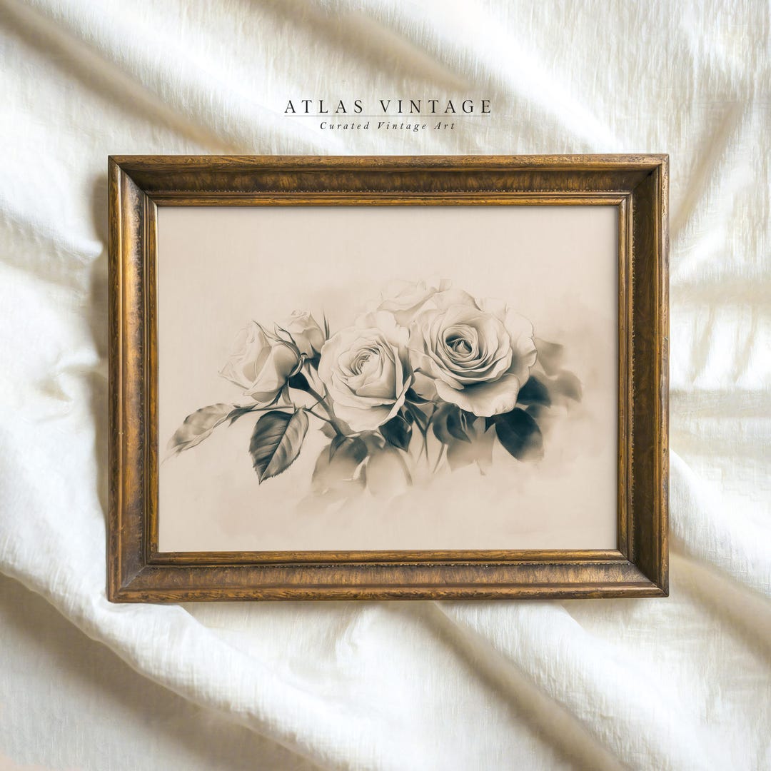 Vintage Rose Sketch Print, Dark Academia Floral Wall Art (digital ...