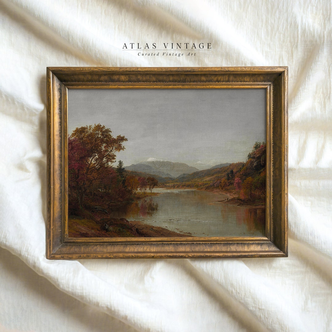 Vintage Fall Lake Landscape Print | Moody Autumn Oil Painting (digital ...