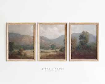 Vintage Summer Landscape Prints, Rustic Farmhouse Triptych (Digital Download)