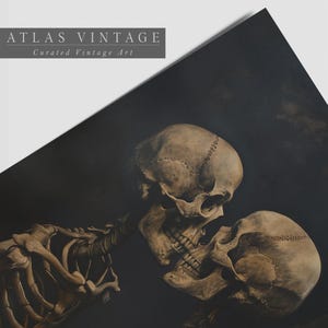 Dark Academia-inspired skeleton couple wall art.