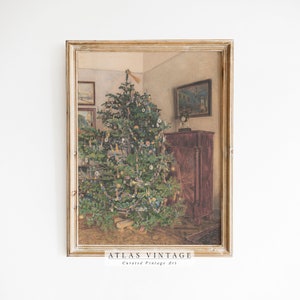 Vintage Christmas Tree Print | Antique Pine Tree Painting | Farmhouse Winter Wall Decor | Rustic Country Wall Art | Digital Printable