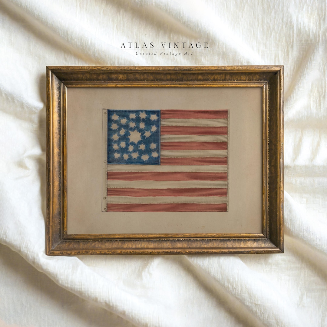 Vintage American Flag Art Print, Rustic USA Patriotic Decor (digital ...