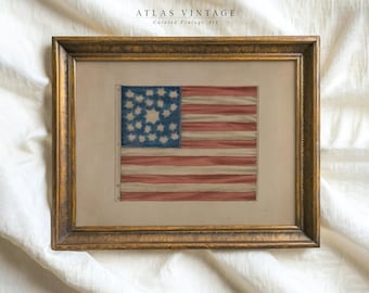 Vintage American Flag Art Print, Rustic USA Patriotic Decor (Digital Download)
