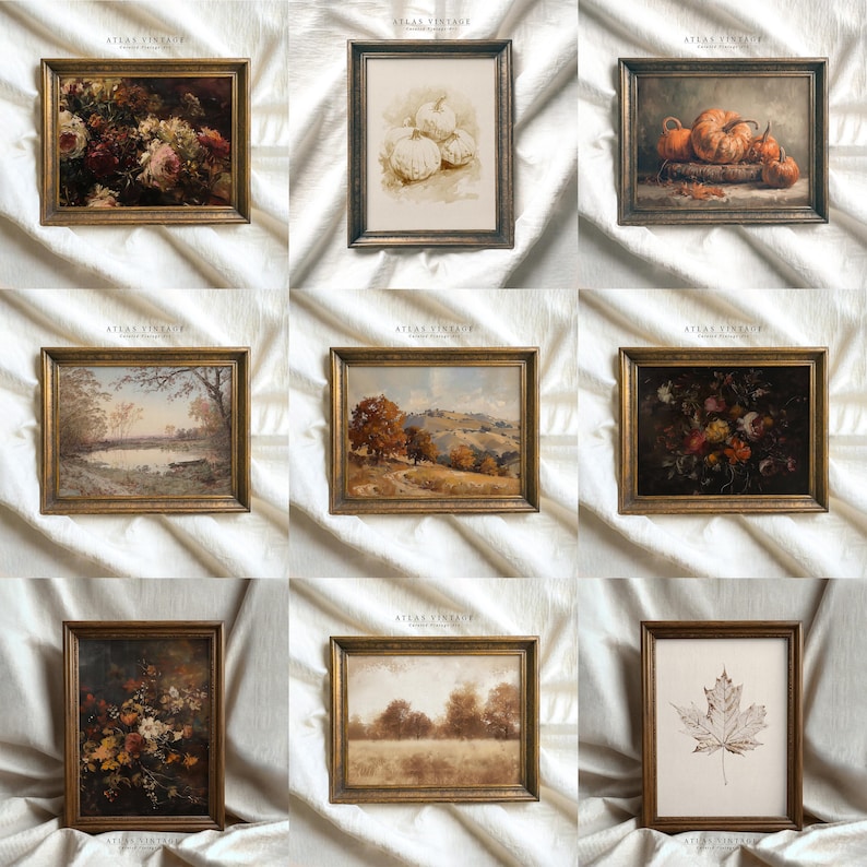 Rustic fall landscape painting with a warm, earthy color palette.