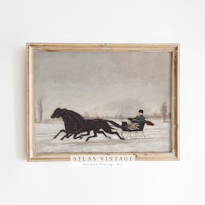 Vintage Winter Print | Antique Sleigh Ride Painting | Christmas Farmhouse Decor| Holiday French Country Printable Wall Art| Digital Download