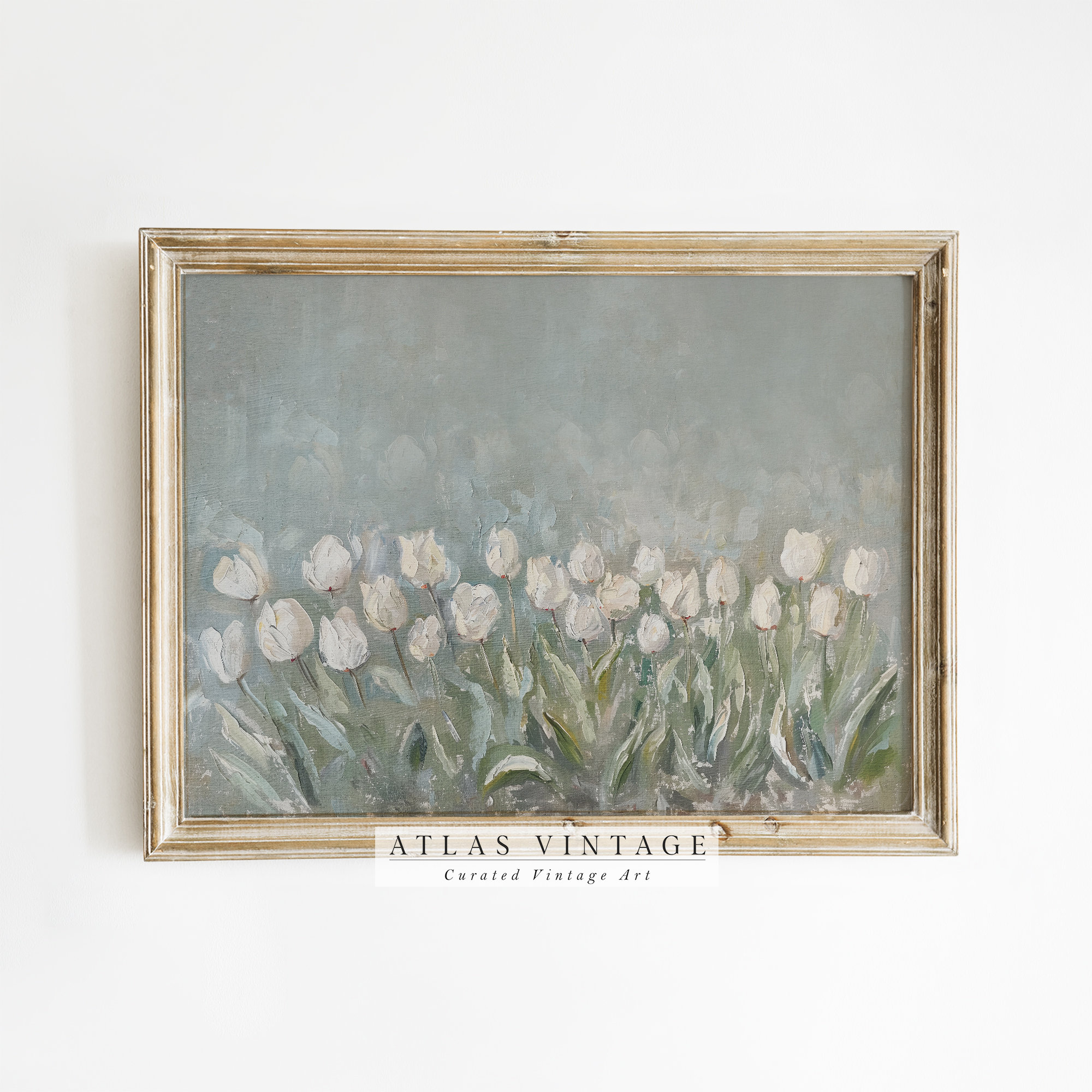 Vintage Tulip Flower Summer Print, White Floral Spring Painting, Botanical Garden Farmhouse Decor Digital, French Country Printable Wall Art