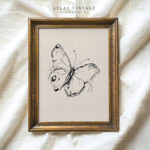 Vintage Butterfly Sketch Print, Insect Drawing Printable Wall Art, Boho Rustic Minimalist Decor, Digital Download