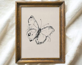 Impresión de boceto de mariposa vintage, dibujo rústico de insecto (descarga digital)