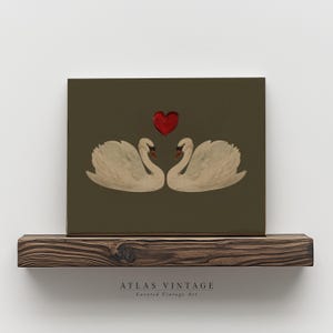 Vintage Swan Valentines Day Print, Love Swan Painting, Sage Green Valentine Decor, Romantic Printable Wall Art, Love Bird Digital Prints