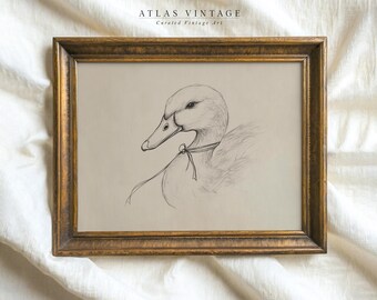 Impresión de dibujo de pato vintage, arte mural neutro estilo cottagecore (descarga digital)