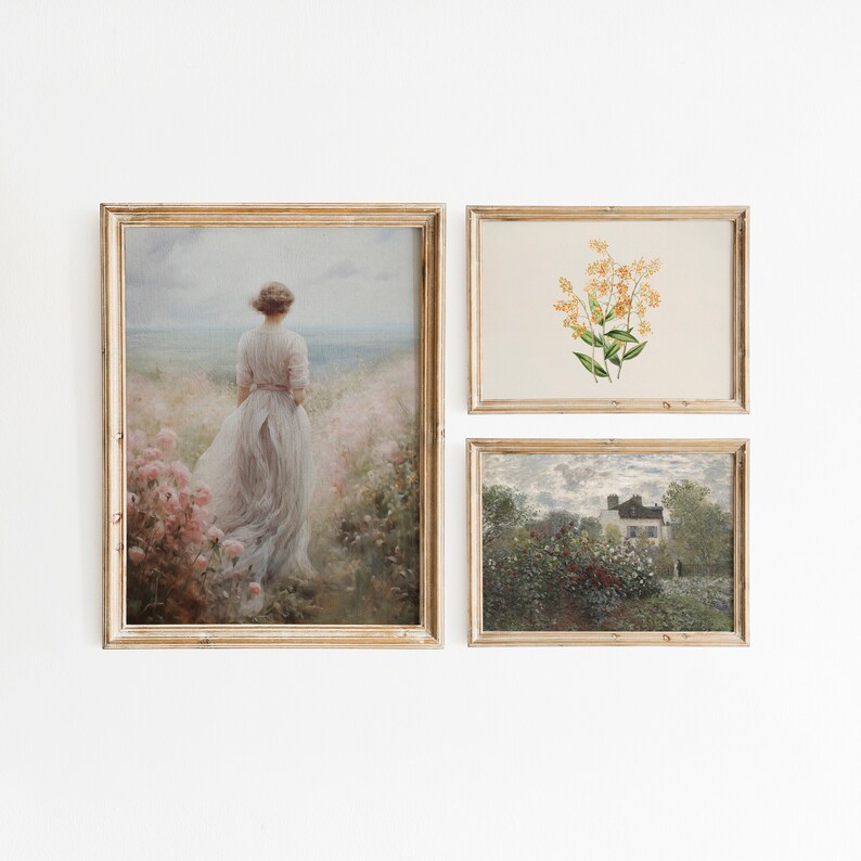Neutral French Country Landscape Painting Set, Vintage Gallery Wall Art ...