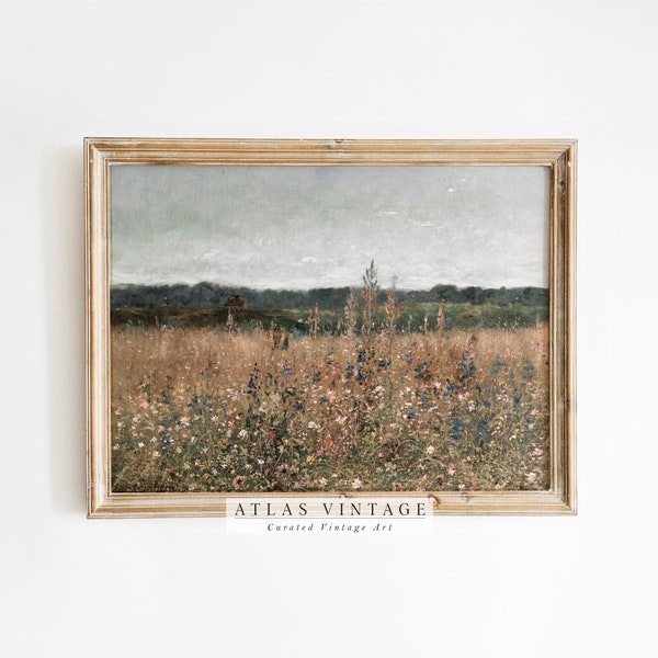 Vintage Wildflower Meadow Print, Antique Floral Landscape Painting, French Country Spring Décor, Farmhouse Flower Field, Digital Printable