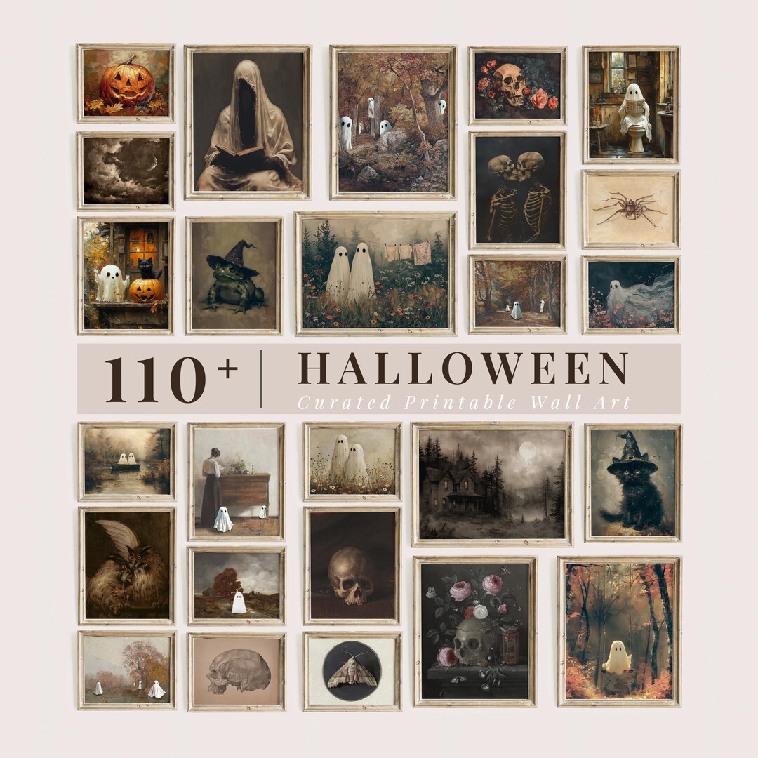 Vintage Halloween Gallery Wall Set, Spooky Moody Halloween Decor, Dark ...
