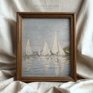 Vintage sailboat painting print for lake house decor