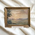 Sunset Landscape Oil Painting Print, Neutral Textured Rolling Hills Wall Art