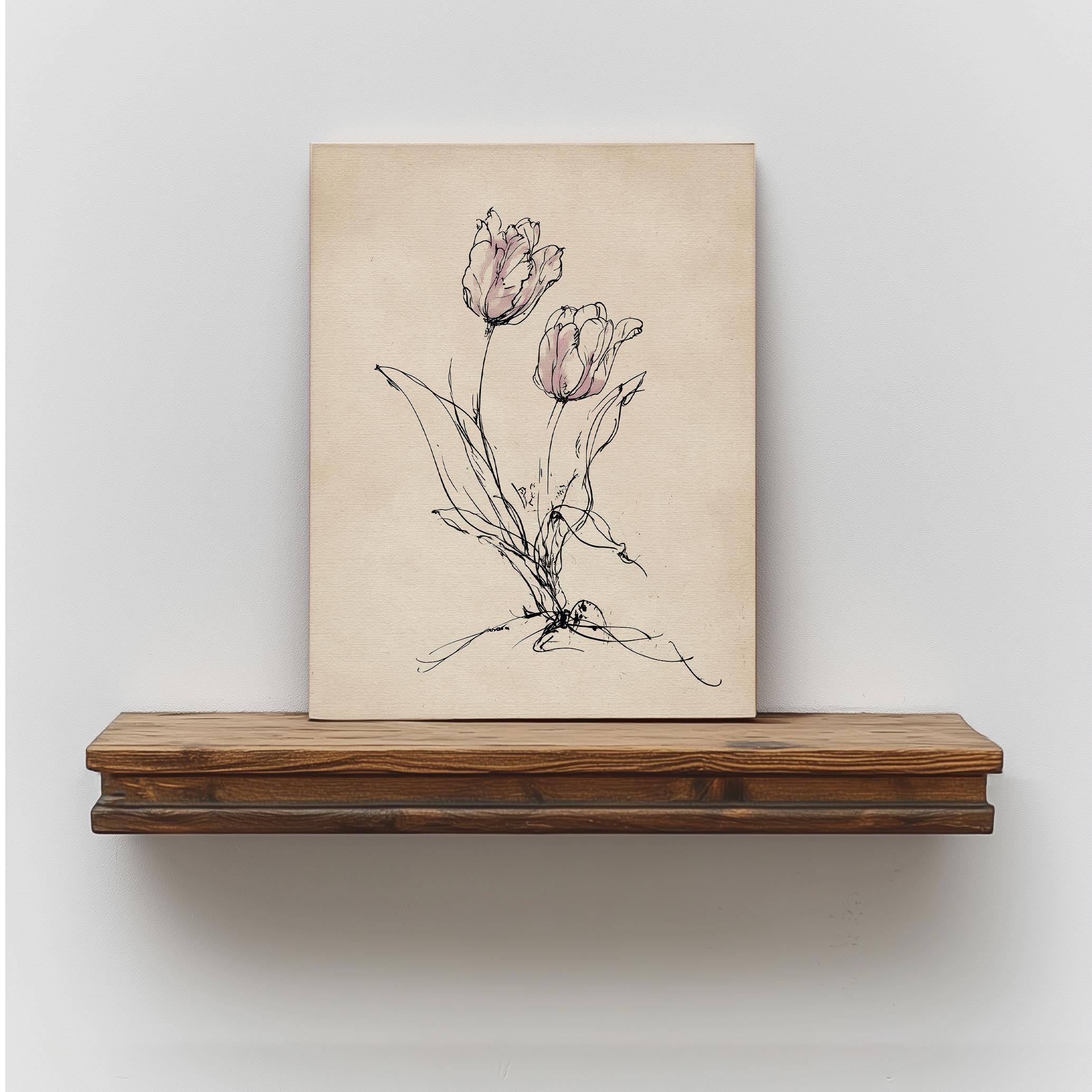 Vintage Tulip Line Art Print, Minimalist Floral Sketch (digital ...