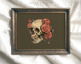 Vintage Halloween Skull Floral Print | Dark Academia Gothic Wall Art (Digital Download)