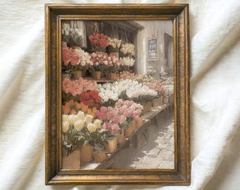 Vintage Flower Market Print, French Floral Shop Painting Printable Wall Art, Botanical Cottagecore Spring Decor, Colorful Digital Download