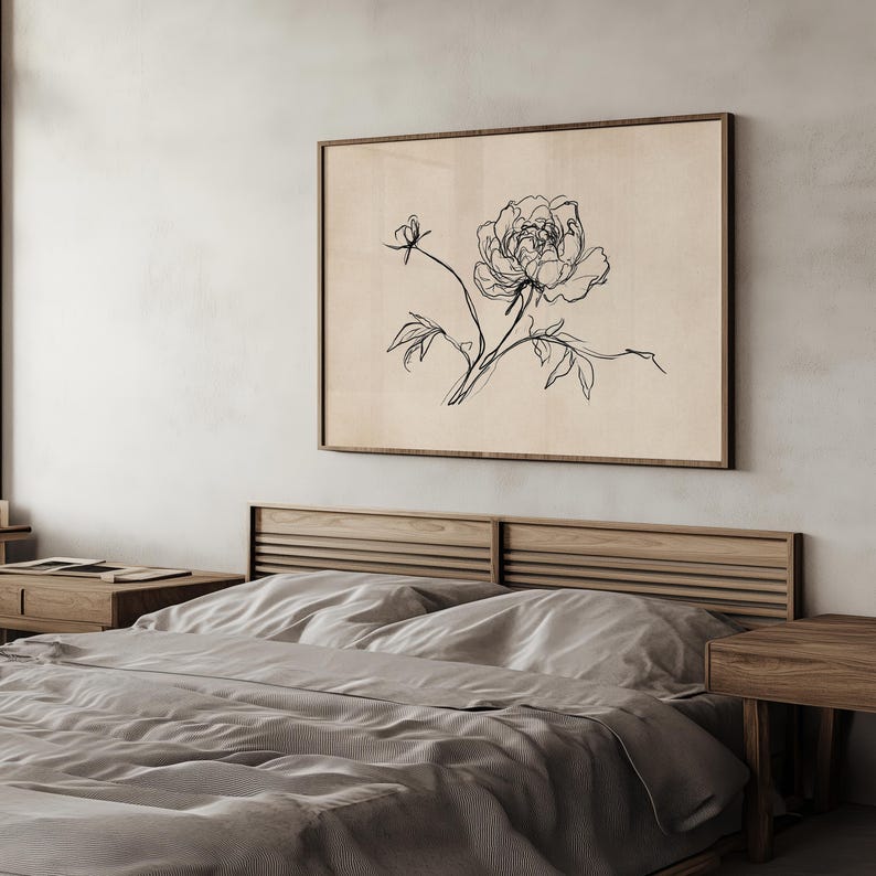 Rustic farmhouse botanical decor featuring a delicate peony illustration