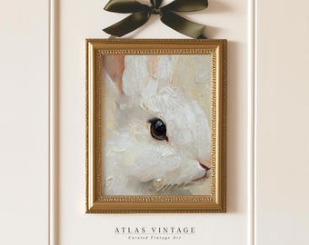 Vintage Easter Bunny Print, spring Rabbit Oil Painting, Moody Rustic Farmhouse Decor Beige Woodland Animal Printable Wall Art