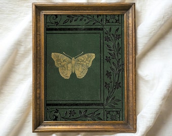 Vintage Gold Butterfly Print, Antique Moth Painting (Digital Download)
