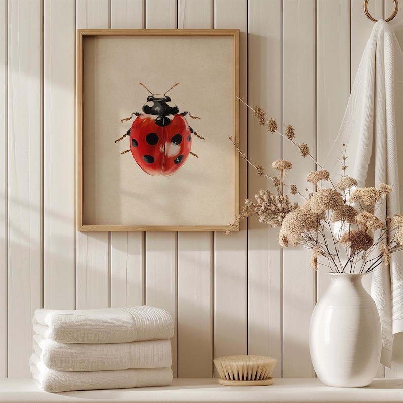 Vintage Ladybug Painting Print, Red Insect Nursery Printable Wall Art ...
