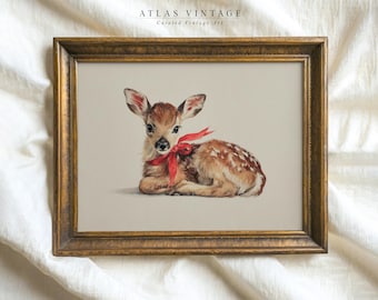 Christmas Baby Reindeer Print:  Winter Fawn Nursery Wall Art - Digital Download