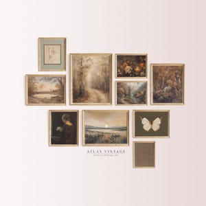Autumn farmhouse gallery wall featuring 110 digital art prints in cozy tones.