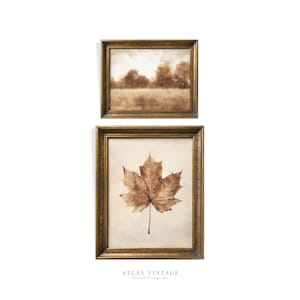 Vintage 2er Set Herbst Prints, Herbst Wald Landschaft druckbare Kunst, Ahorn Blatt Malerei Dekor Digitaldrucke, Halloween Galerie Wand Set