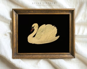 Vintage White Swan Watercolor Painting | Minimalist Neutral Printable Wall Art | Modern Farmhouse Decor Digital