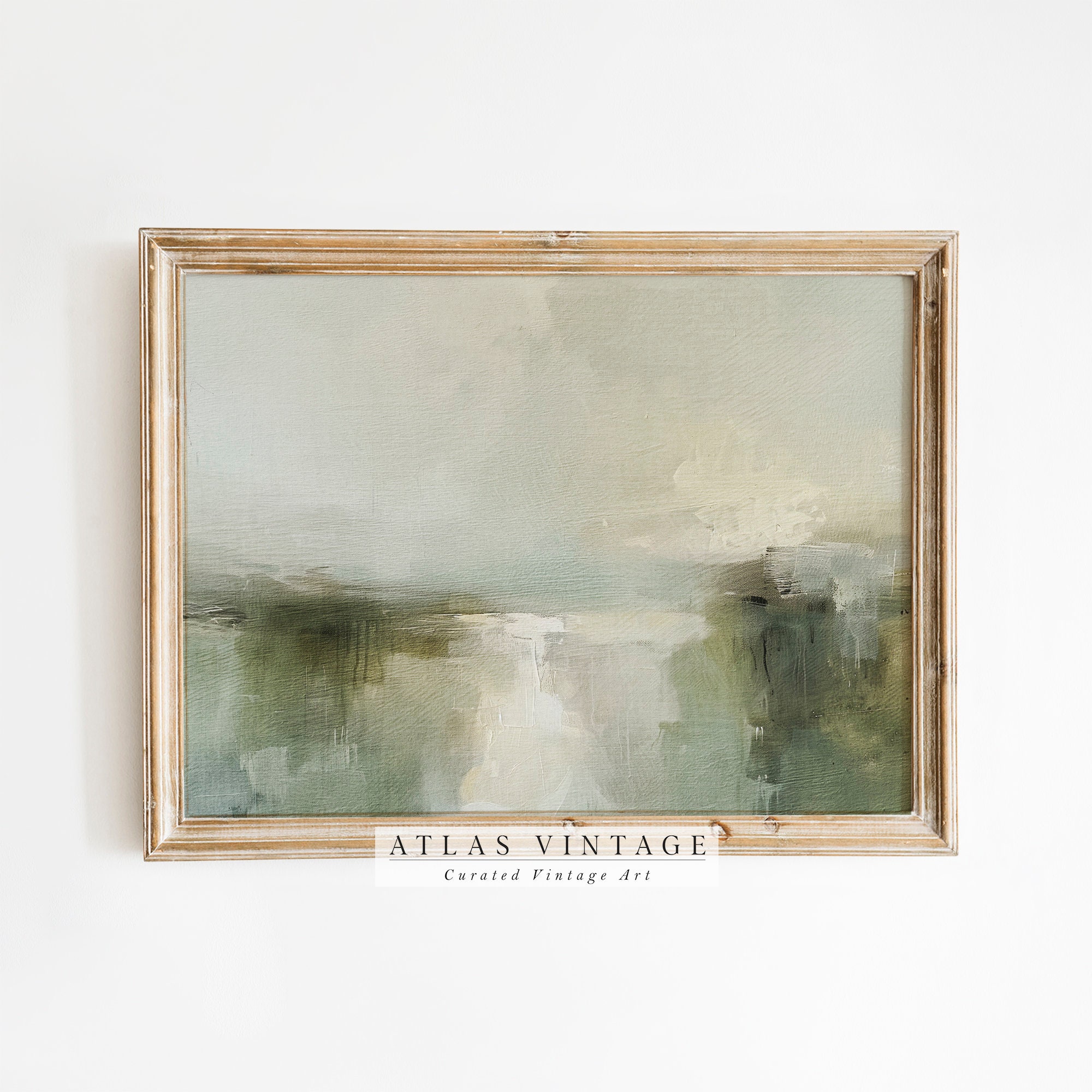 Green Modern Abstract Landscape Print, Minimal Rustic Neutral Oil Painting, Moody Beige Farmhouse Decor, Earthy Summer Printable Wall Art