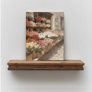 Vintage French flower stall illustration with pastel blooms
