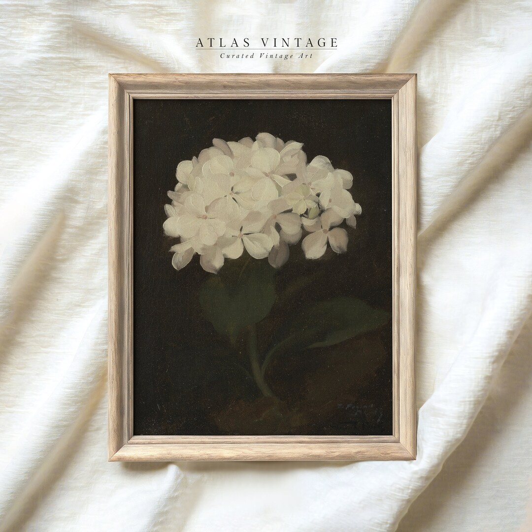 Vintage Hydrangea Painting | Dark Moody Botanical Art Print | Antique ...