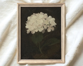 Vintage Hydrangea Painting | Dark Moody Botanical Art Print | Antique Flower Wall Decor Printable