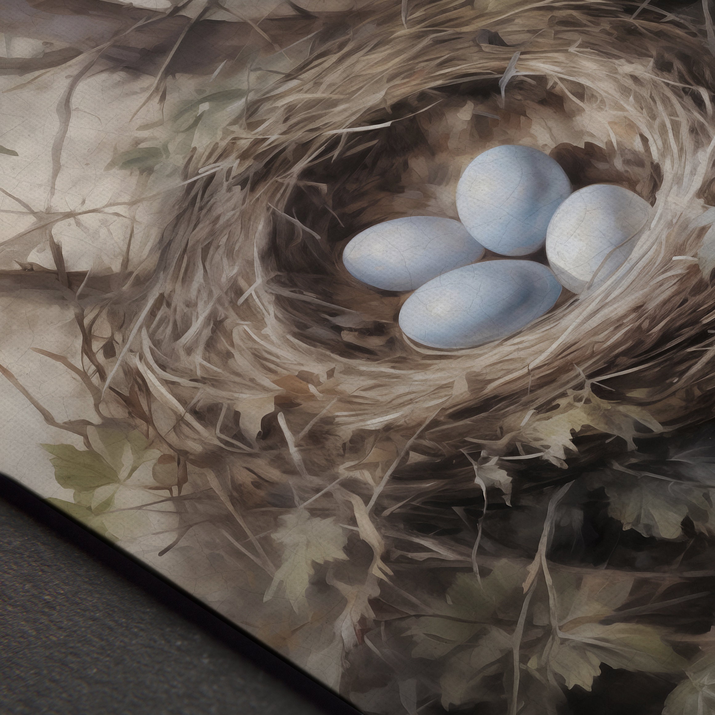 Vintage Easter Bird Nest Oil Painting, Spring Farmhouse Décor