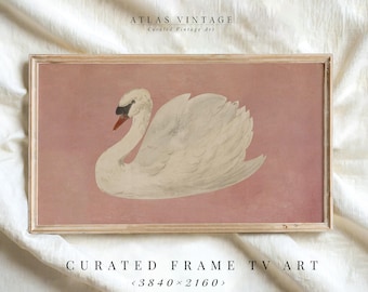Vintage Swan Painting, Neutral Bird Samsung TV Art (Digital Download)