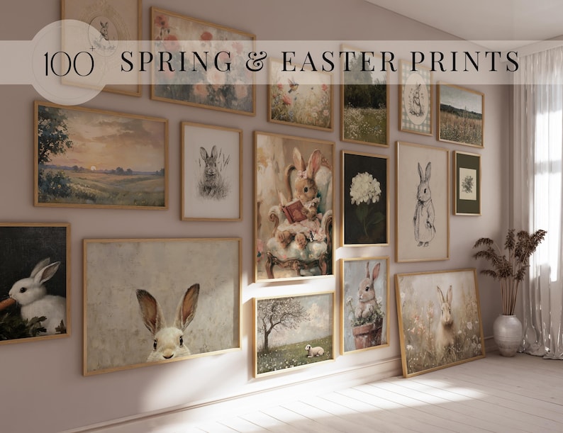 Vintage Easter Prints, Spring Gallery Wall Set, Easter Printable Wall Art Bundle, Easter Spring Decor, Easter Nursery Decor Digital Download