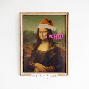 Mona Lisa Altered Art Print | Christmas Funny Printable Wall Art | Famous Renaissance Altered Painting | Mona Lisa Punk Art Digital Download